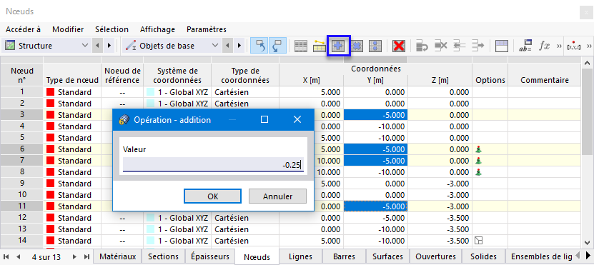 Ajustement de la coordonnée Y d’une sélection