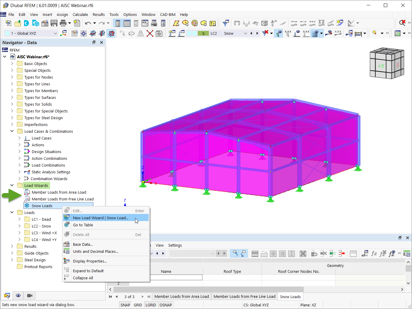 Assistants de charge - Charges de neige dans RFEM 6