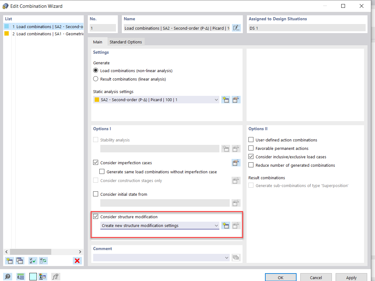 Option de modification de la rigidité