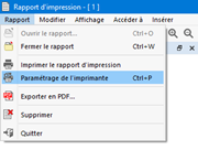 Ouverture des paramètres de l’imprimante dans le menu du rapport d’impression