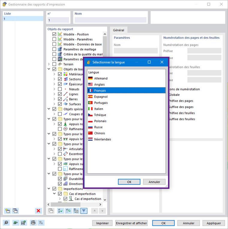 Sélection de la langue du rapport d’impression