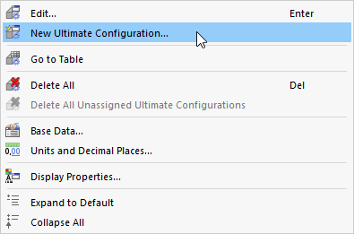 Création d'une configuration de calcul via le menu contextuel