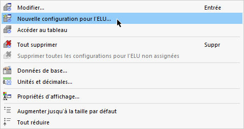 Création d’une configuration de calcul via le menu contextuel