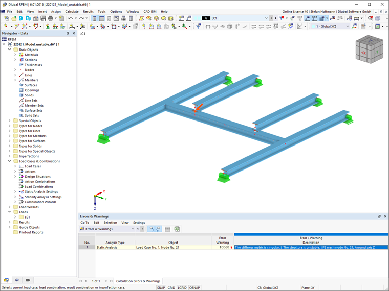FAQ 005191 | Mon modèle dans RFEM 6 est instable. Comment puis-je corriger cela ?
