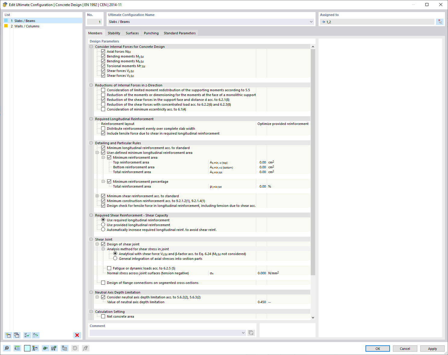 Modifier la configuration pour l’ELU - Barres