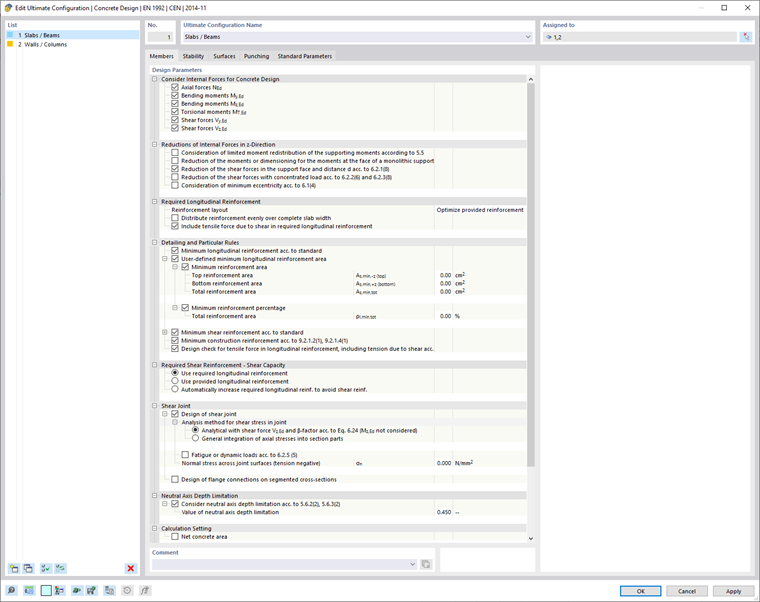 Modifier la configuration pour l’ELU - Barres