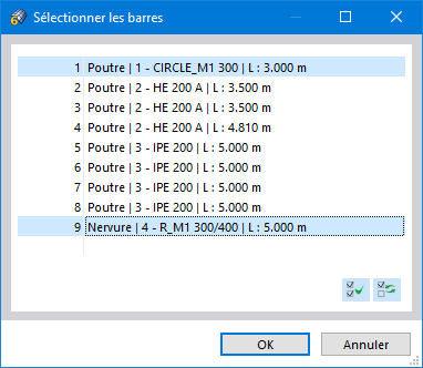 Sélection de barres dans la boîte de dialogue