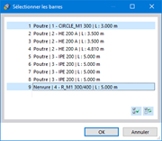 Sélection de barres dans la boîte de dialogue