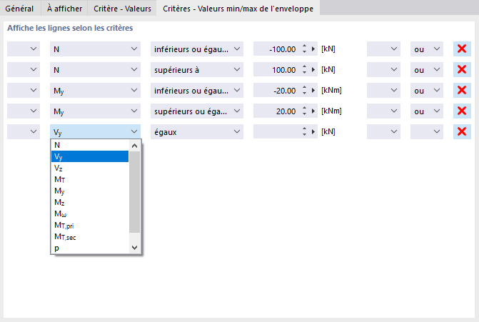 Définition des critères d’impression