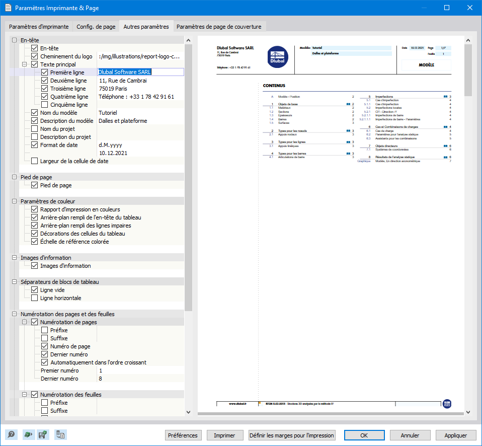 Définition du nom de la société dans l’en-tête