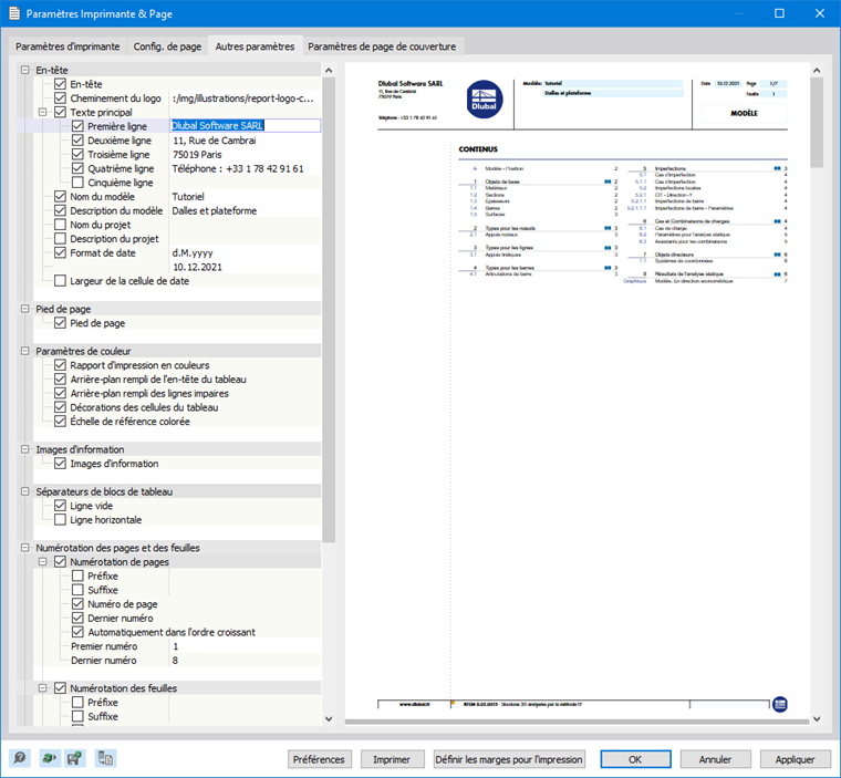 Définition du nom de la société dans l’en-tête