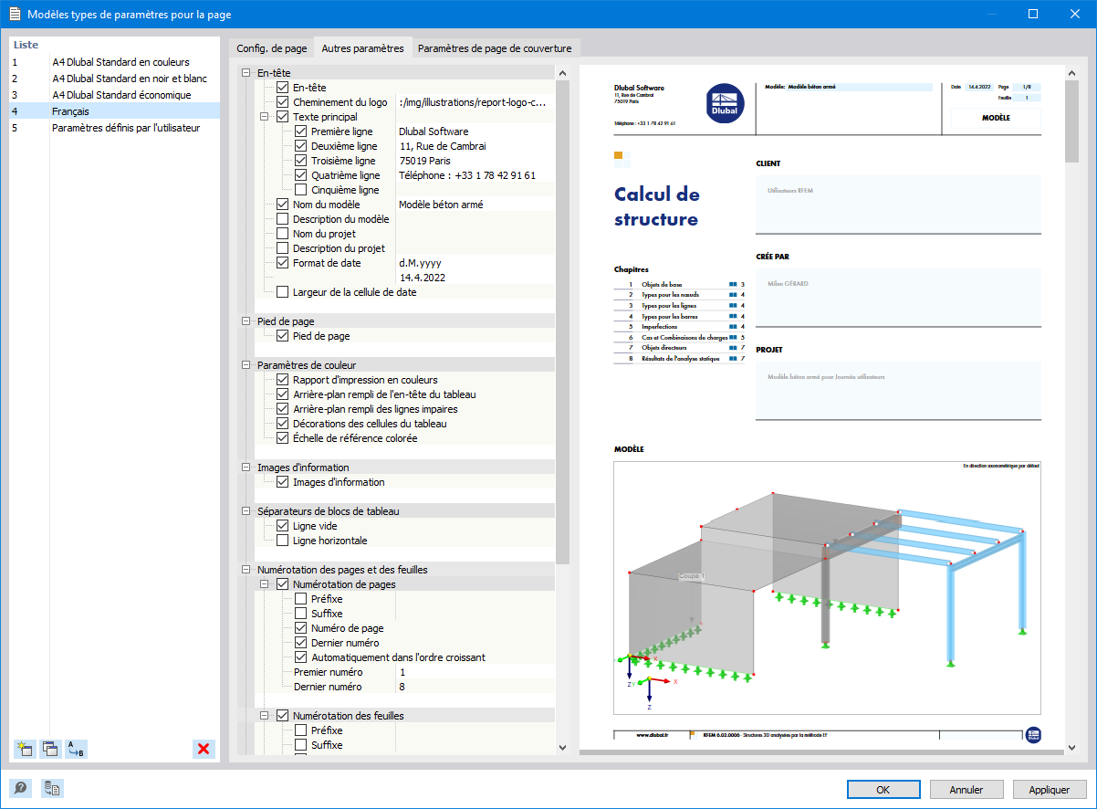 Sélection d’un en-tête de rapport à partir de modèles