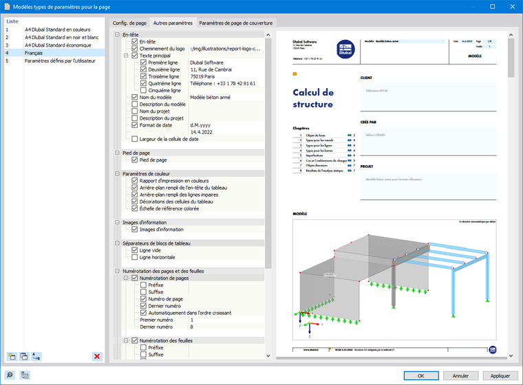 Sélection d’un en-tête de rapport à partir de modèles