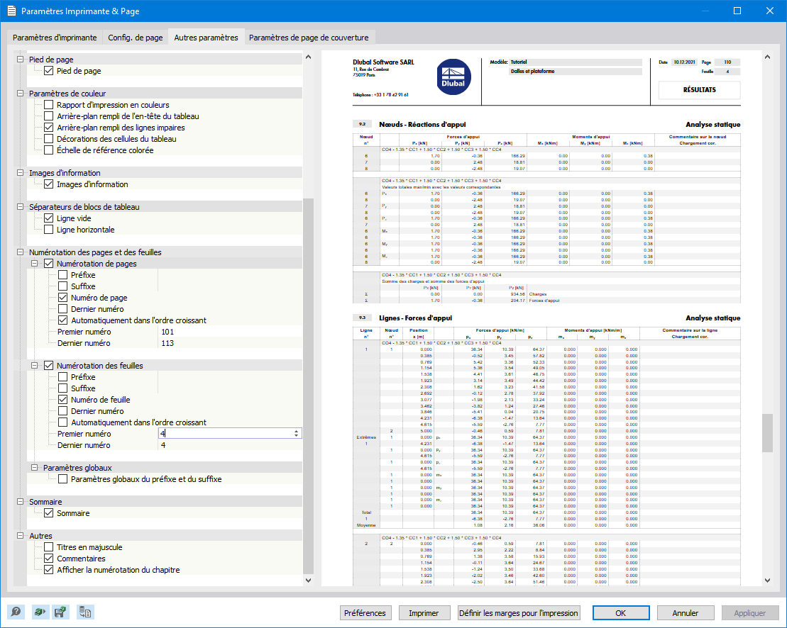 Définir la numérotation des pages et des feuilles