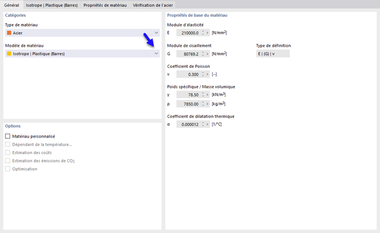 Activer le modèle de matériau non linéaire