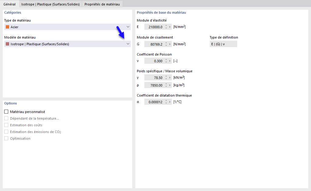 Sélectionner le modèle de matériau plastique