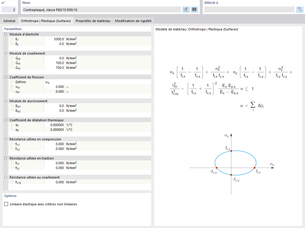 Modèle de matériau « Orthotrope | Plastique (Surfaces) »