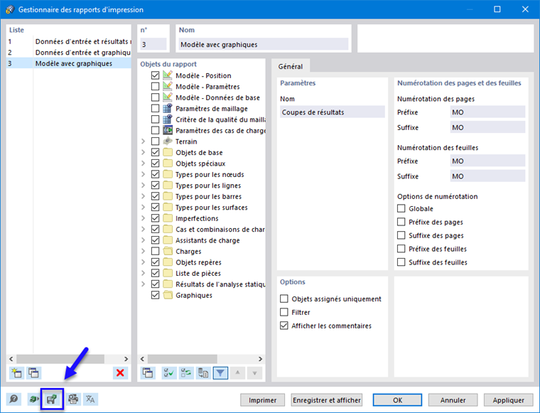 Enregistrement du rapport d’impression sélectionné comme modèle
