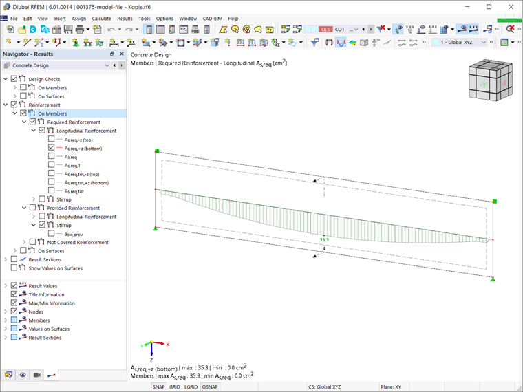 Résultats sur la poutre résultante