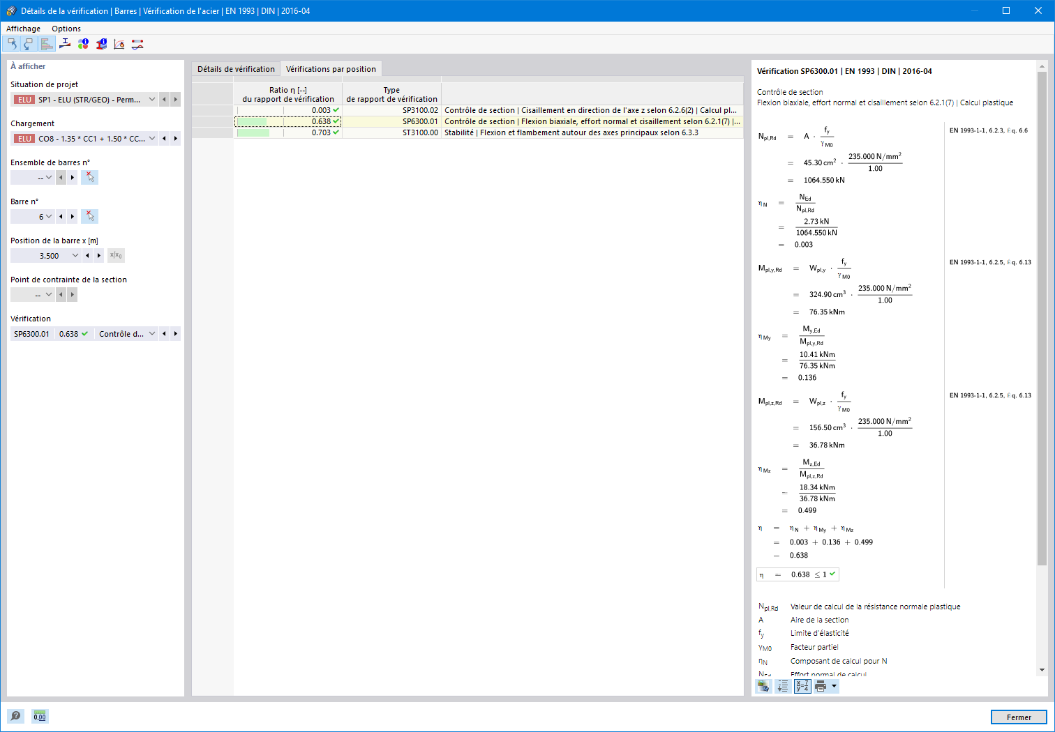Détails de la vérification de l'acier | Vérifications par position