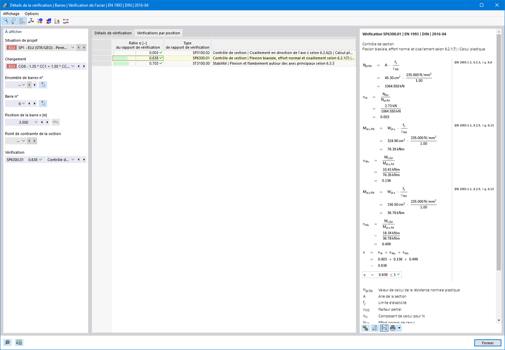 Détails de la vérification de l'acier | Vérifications par position