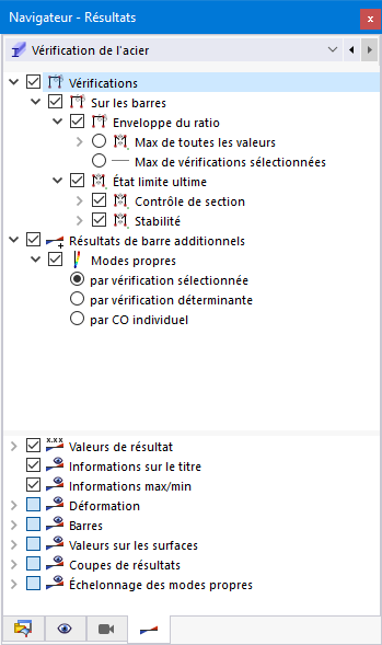 Vérification de l'acier dans Navigateur - Résultats