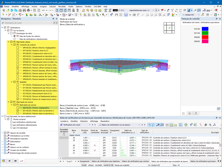 Visualisation de la superposition des résultats de vérification de l’acier selon différents types de vérification