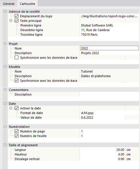 Ajustement des données du cartouche