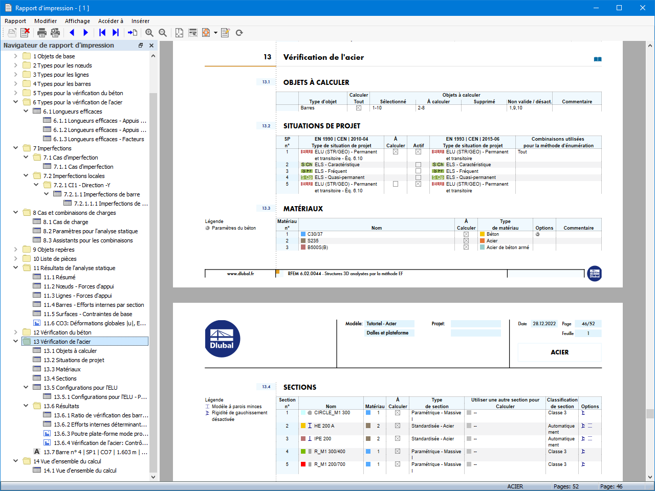Rapport d'impression - Vérification de l'acier