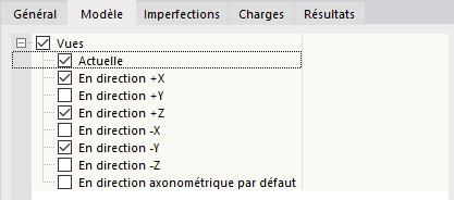 Sélection des vues du modèle