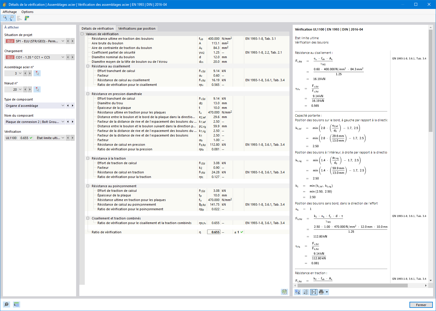 Détails de calcul des boulons