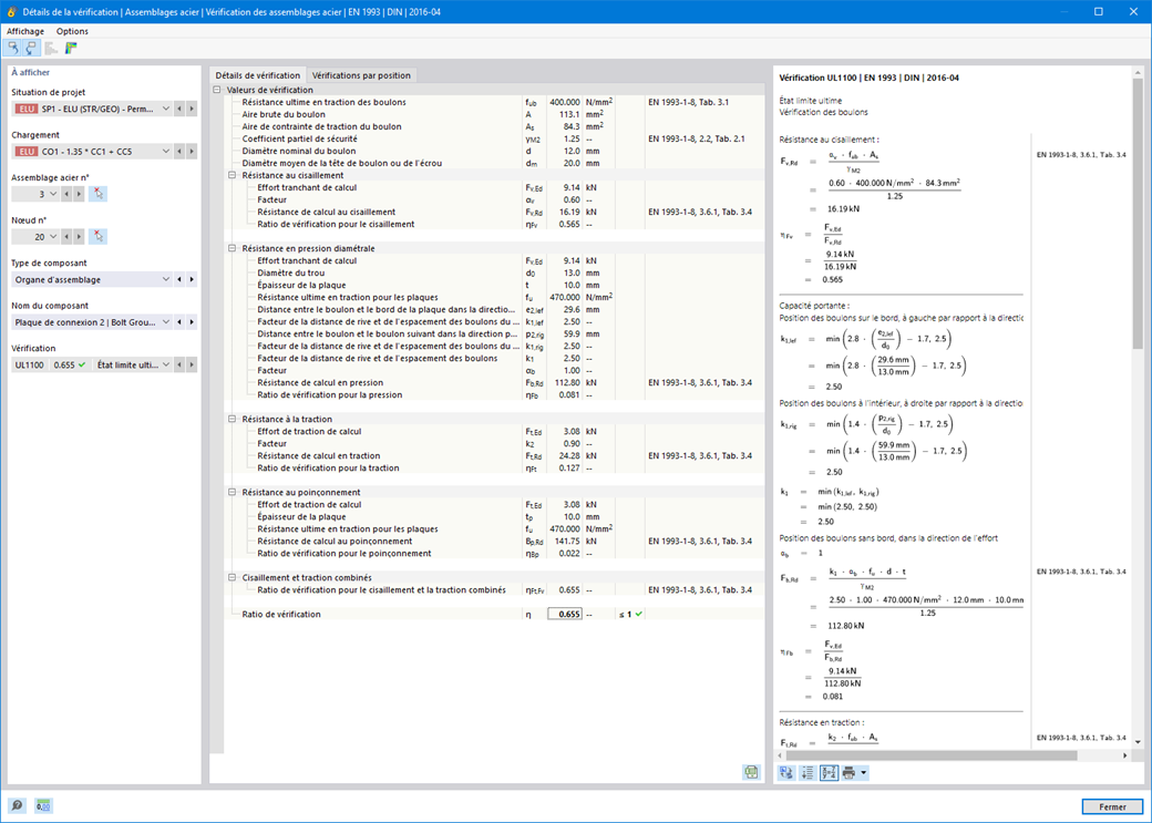 Détails de calcul des boulons