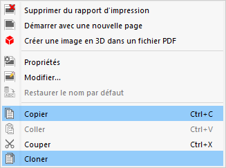 Options du menu contextuel pour la copie ou le clonage