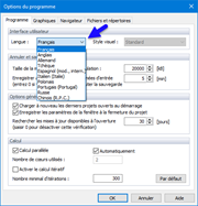Options du programme, Sélection de la langue