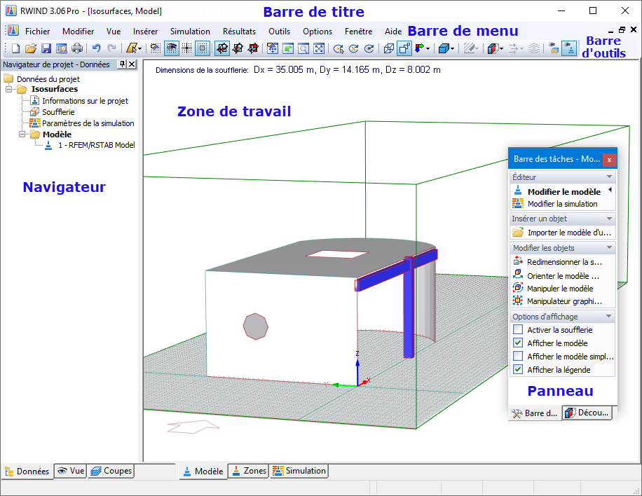 Fenêtre du logiciel RWIND