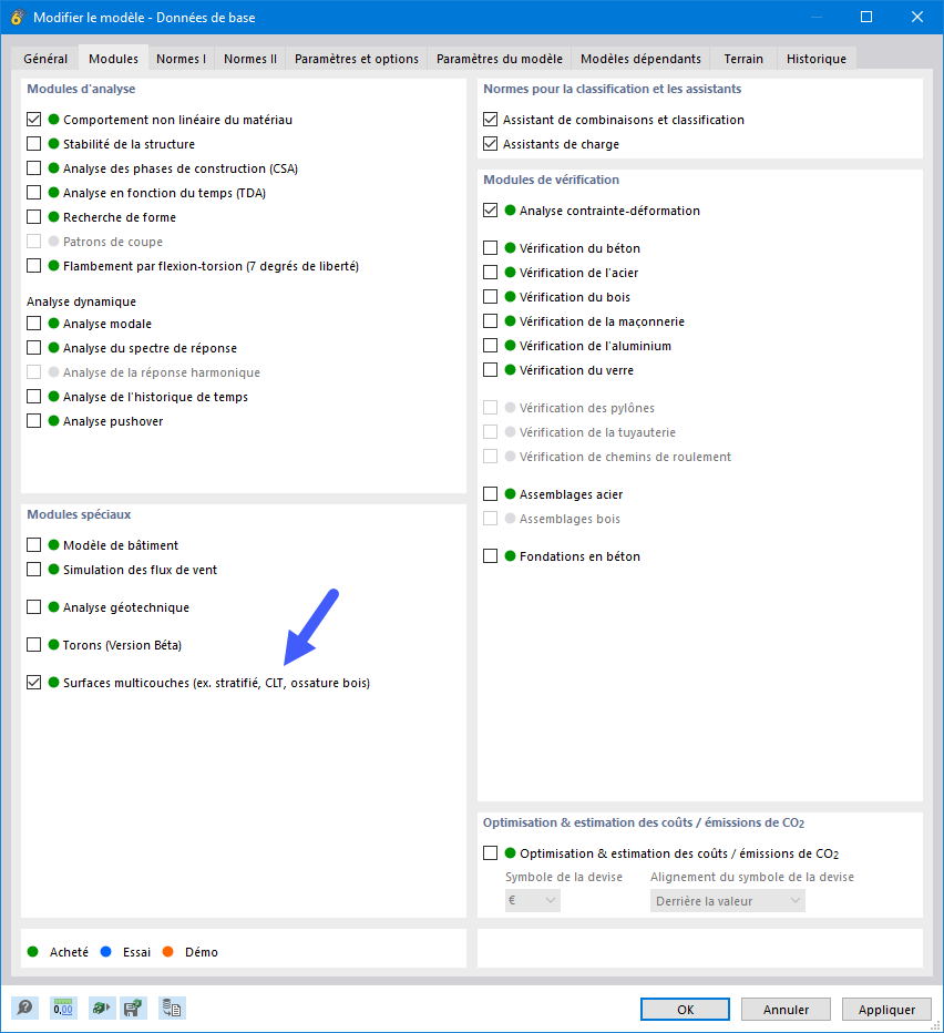 Activer le module complémentaire « Surfaces multicouches »