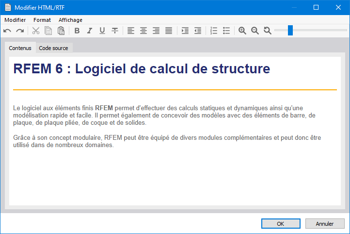 Utilisation de texte HTML