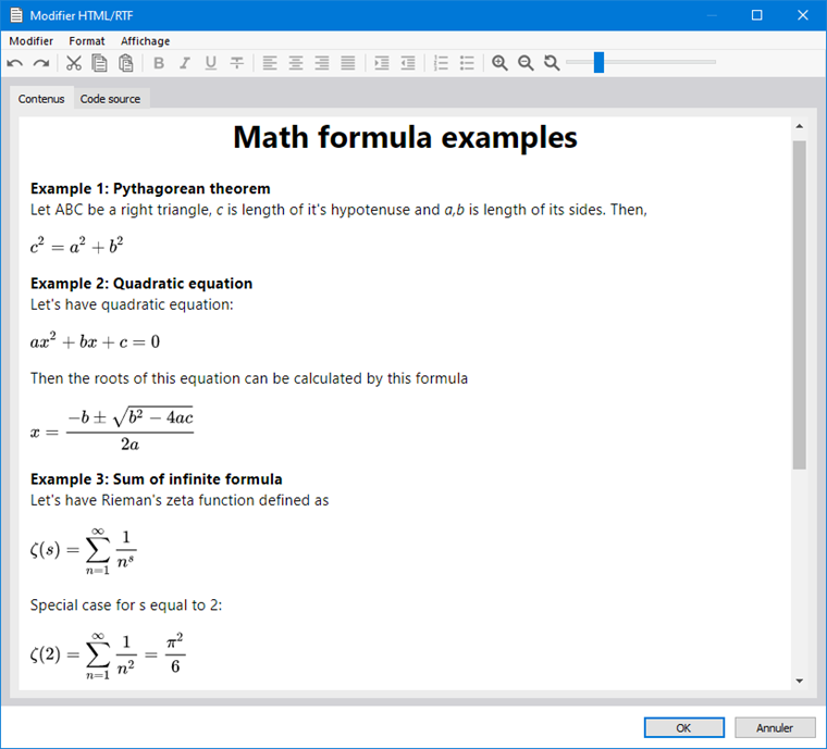 Exemples de formules