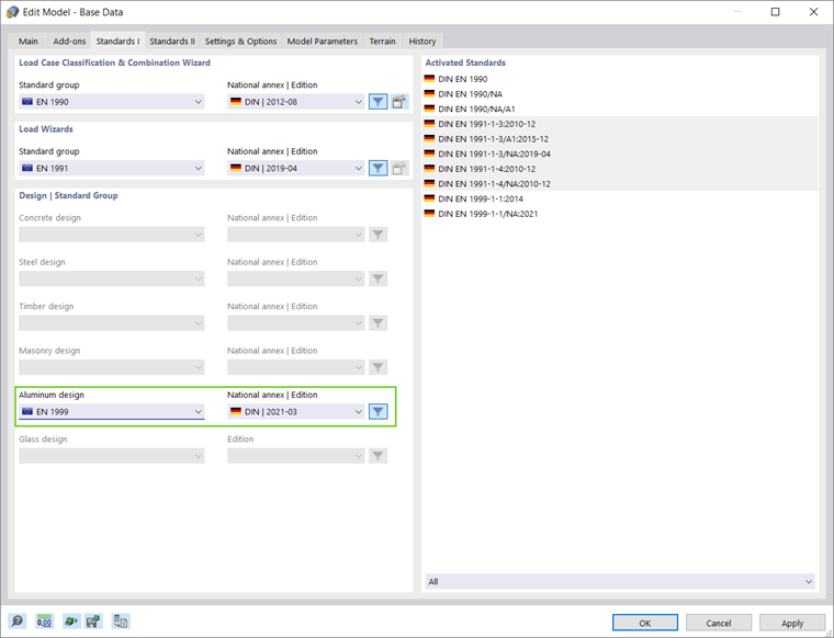 Définir la norme de vérification