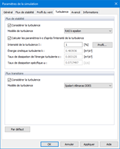 Paramètres de simulation, Turbulence
