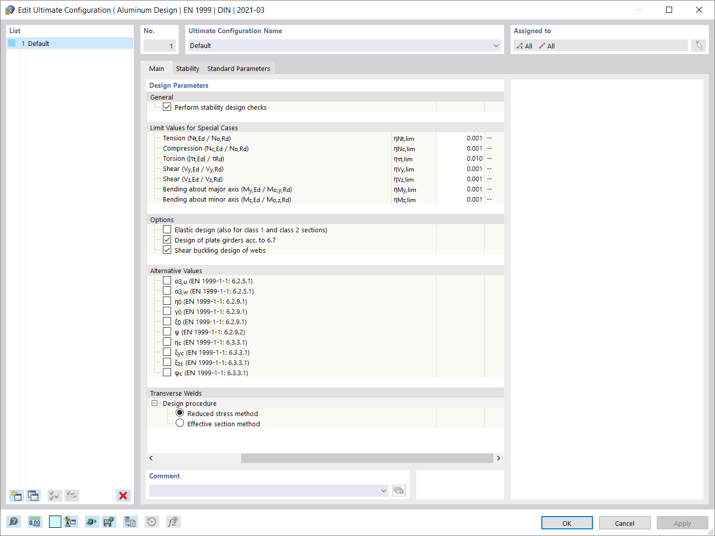 Configuration pour l’ELU