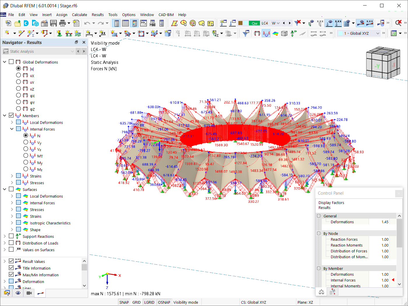 Résultats pour le cas de charge de vent dans RFEM 6