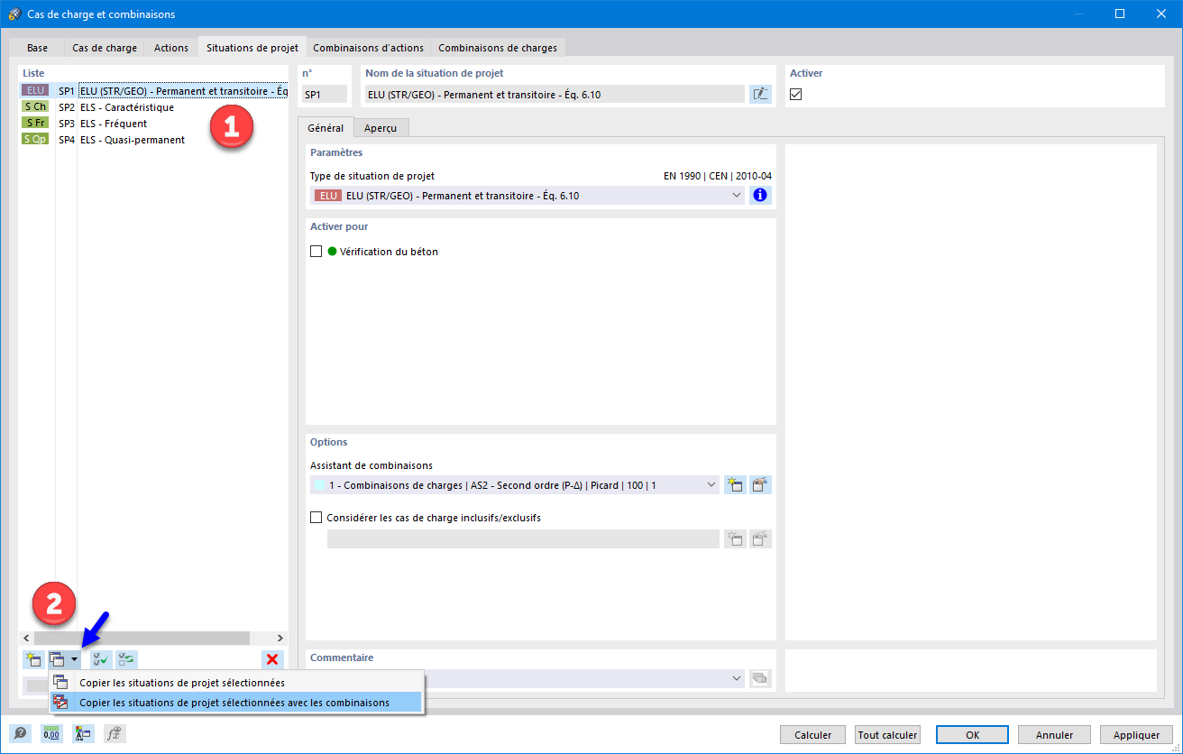 Création d'une copie de la SP1 avec les combinaisons