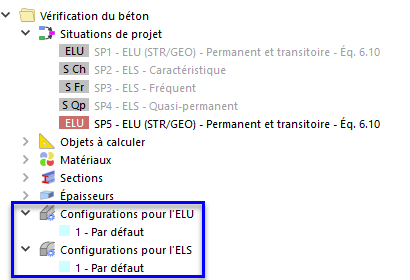 Configurations par défaut pour la vérification à l'ELU et à l'ELS