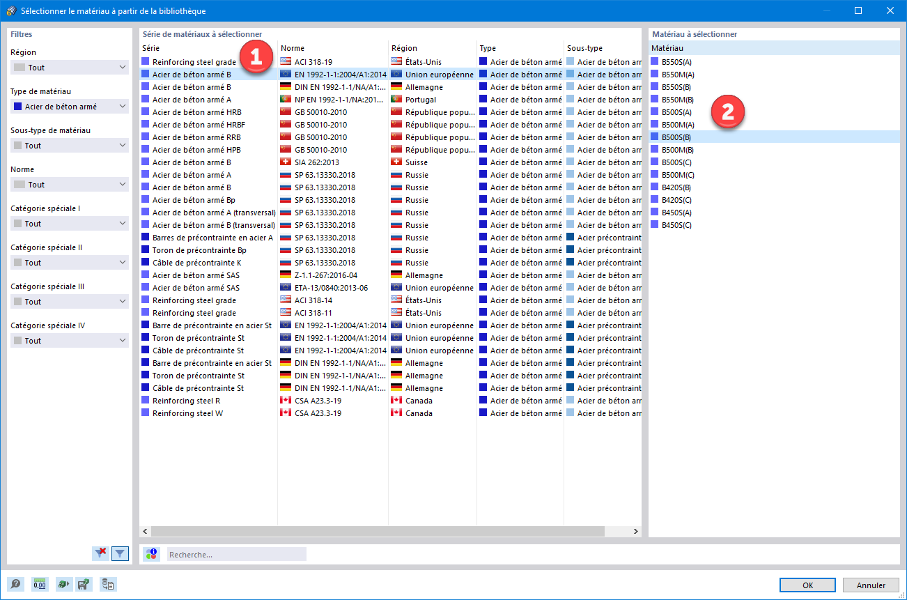 Sélection de l'acier de béton armé dans la bibliothèque