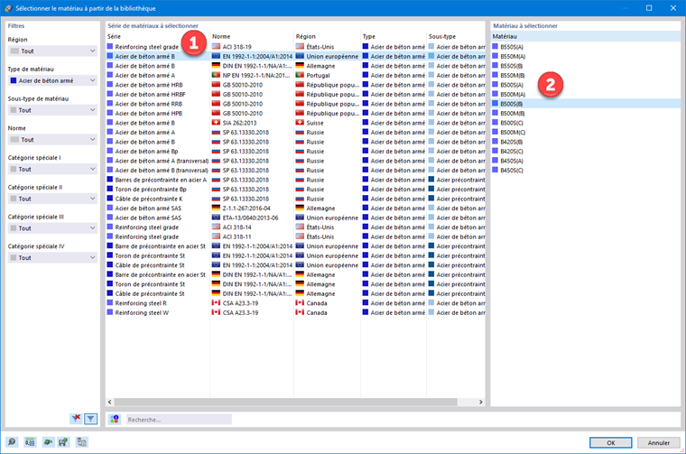 Sélection de l'acier de béton armé dans la bibliothèque