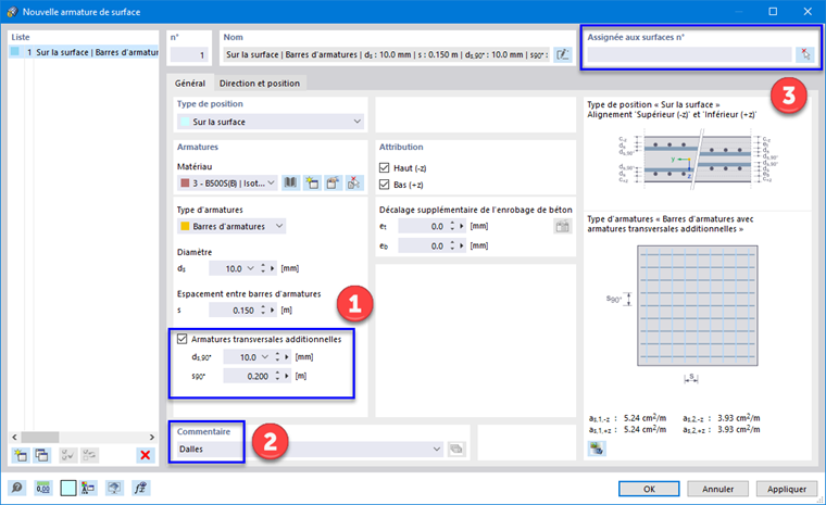 Définition des armatures de surface