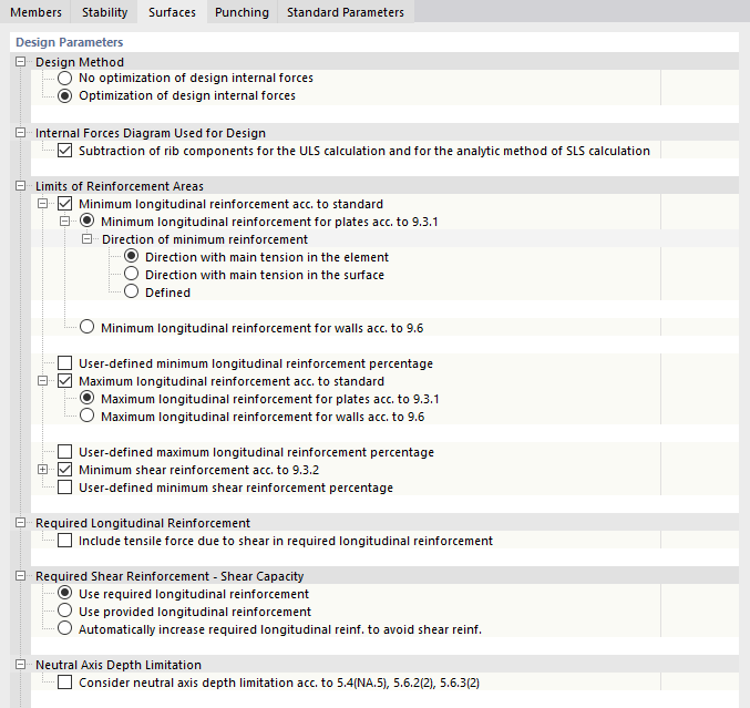 Modifier la configuration pour l’ELU - Surfaces