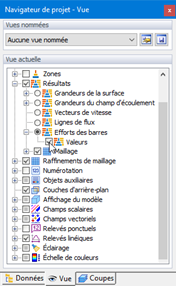 Affichage des valeurs des efforts de barre
