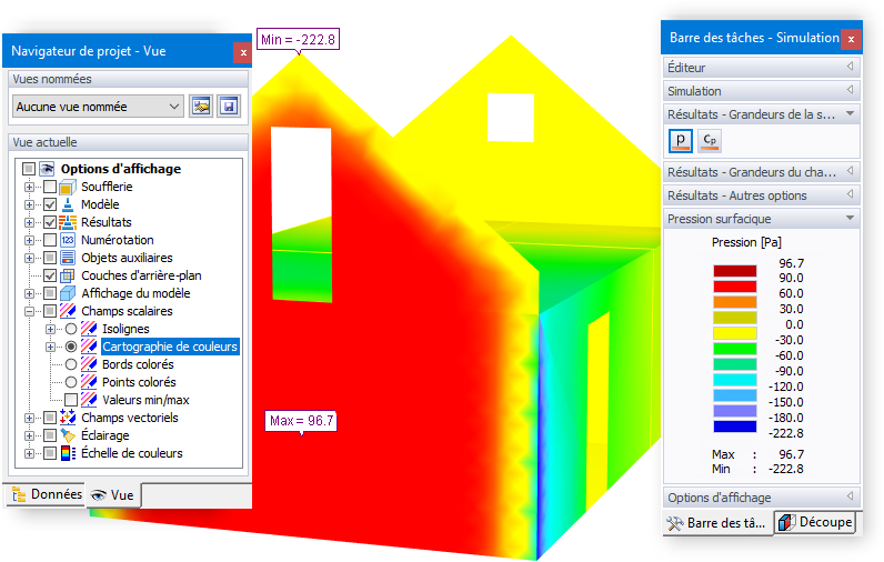 Affichage de la palette de couleurs de la pression surfacique
